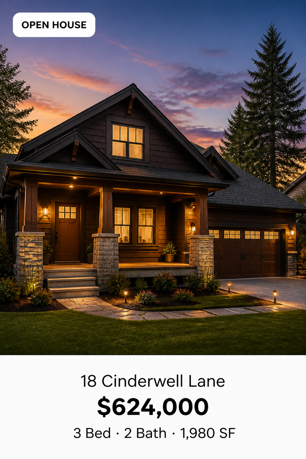 Open house flyer for 18 Cinderwell Lane